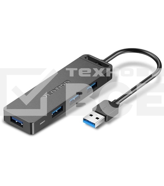 Концентратор Vention OTG USB 3.0 на 4 порта Черный - 1м.