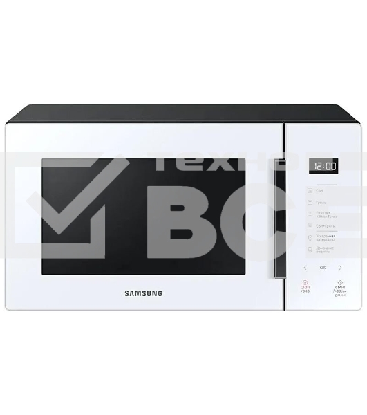 Микроволновая печь Samsung MG23T5018AW/BW белый, 23 л, 800 Вт, переключатели - сенсор