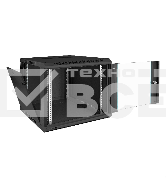 Шкаф телекоммуникационный 19' настенный 9U ExeGate EC-WM-9U.600.G.BLACK (19', 9U, 600x600x500мм (ШхГхВ), передняя дверь закаленное стекло, съемные боковые панели, пыле- и влагозащита IP23, черный RAL 9004)