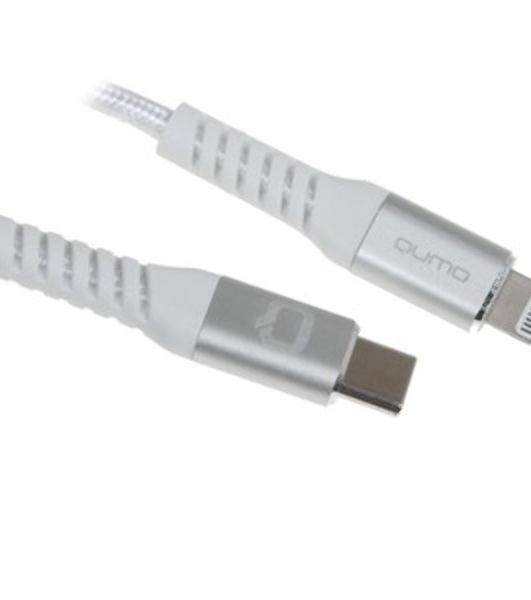 Кабель QUMO, MFI С94, Type-C на MFI Apple 8 pin, силиконовый, 1м, 2,22A, 9V, 20W, PD (белый)