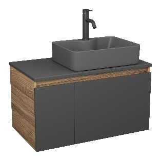 Комплект: тумба Bau Dream Blackwood графит 80, раковина BAU Cerama 48х37, темно-серая, смеситель Hotel Dream Black, черный матовый