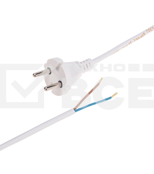 Шнур электрический с вилкой Rexant ПВС 2х0,75 мм², 2м белый