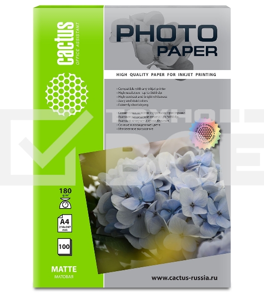 Фотобумага Cactus CS-MA4180100 A4/180г/м2/100л./белый матовое для струйной печати
