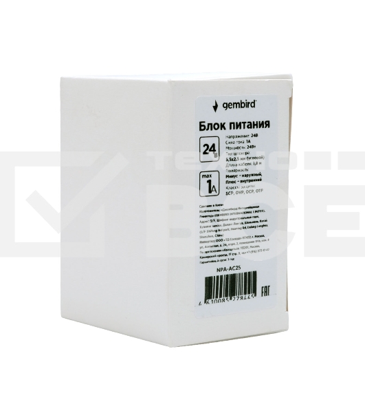 Блок питания Gembird NPA-AC25, 24В/1А, 24Вт, 1 штекер 5,5х2,5мм