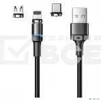 Кабель USB Rexant 3в1 со съемными магнитными портами, Type-С (2A), Lightning (2,4A), Micro USB (2A), 1,2м, в черной оплетке, с LED подсветкой, фото7