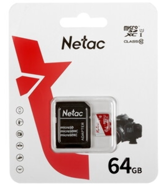 Флеш карта Netac P500 ECO 64Gb MicroSDXC U1/C10 up to 80Mb/s, retail pack with SD Adapter