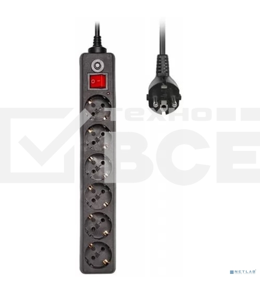 Сетевой фильтр Buro 600SH-1.8-B 1.8м (6 розеток) черный (коробка)