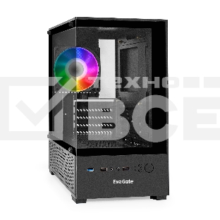 Компьютерный корпус Minitower ExeGate i3 SEA (mATX, БП 800NPX, 2*USB+1*USB 3.0, HD аудио, черный, 1 вент. 12см с RGB подсветкой, передняя и боковая панели - закаленное стекло)