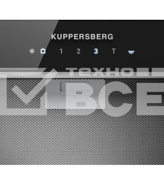 Встраиваемая вытяжка Kuppersberg, 52 см, мощность рециркуляции 650 м3/ч, мощность отвода 1300 м3/ч, сенсорное управление, таймер, турборежим, угольный фильтр KF-ES (доп. Опция), уровень шума 46 дБ, цвет черный