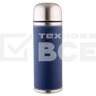 Термос Арктика 108-700 синий, узкое горло 0,7 л + кнопка в коже, холод/тепло 28 ч