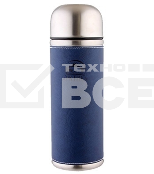 Термос Арктика 108-700 синий, узкое горло 0,7 л + кнопка в коже, холод/тепло 28 ч