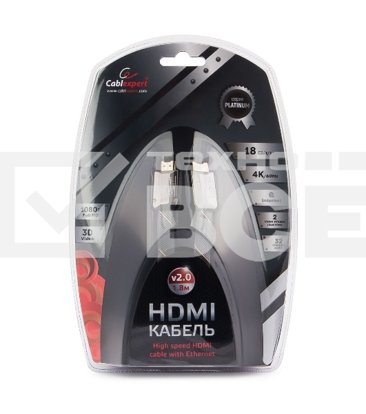 Кабель Cablexpert HDMI серия Platinum, 1,8 м, v2.0, M/M, плоский, позол.разъемы, металлический корпус, нейлоновая оплетка, блистер
