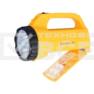 Фонарь акку. 220В желт., 9LED +12SMD LED, 2 реж, SLA, плас., коробка 12860 Ultraflash LED3819CSM