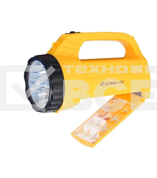 Фонарь акку. 220В желт., 9LED +12SMD LED, 2 реж, SLA, плас., коробка 12860 Ultraflash LED3819CSM