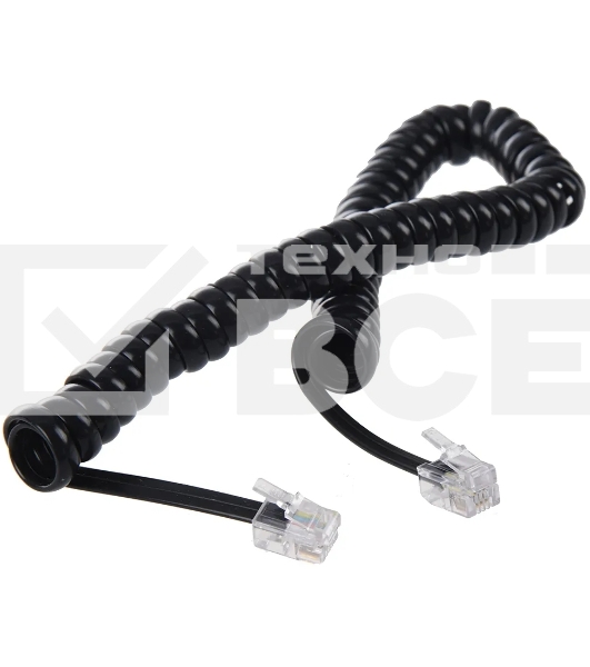 Телефонный шнур витой для трубки Greenconnect 7.5m, RJ9 4P4C (джек) черный, GCR-TPC4P4C2-7.5m