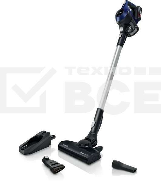 Пылесос вертикальный Bosch Unlimited BCS611P4A POWER FOR ALL 18V синий/черный, питание от аккумулятора, уборка сухая, работа от АКБ max 30 мин