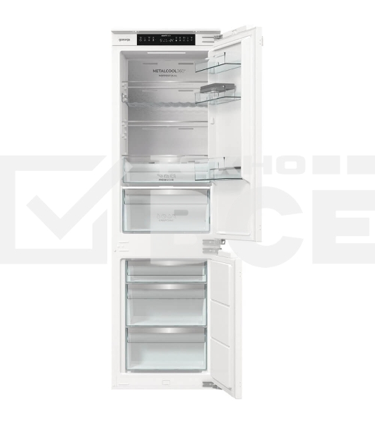 Встраиваемый холодильник Gorenje NRKI517E82WF, полезный объем 244 л, электронное управление, цифровой дисплей, автоматическое размораживание No Frost, быстрое замораживание, интенсивное охлаждение, зона свежести с контролем влажности, инверторный компрессор, энергоэффективность А+