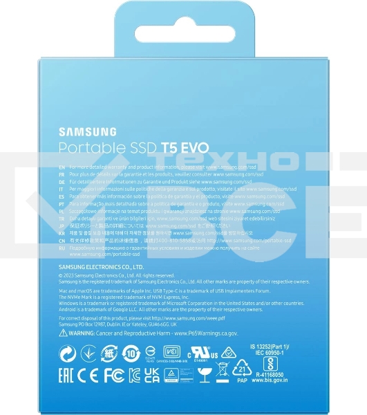 Внешний SSD Samsung T5 EVO, 2TB, USB 3.2 Gen 1 Type-C, R/W 460/460, черный