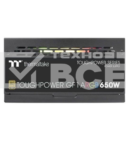 Блок питания Thermaltake ATX 650W Toughpower GF1 ARGB 80 PLUS gold (24+4+4pin) APFC 140mm fan color LED 9xSATA Cab Manag RTL