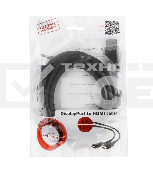 Кабель DisplayPort-HDMI Gembird/Cablexpert 1,8м, 20M/19M, черный, экран, пакет (CC-DP-HDMI-6)