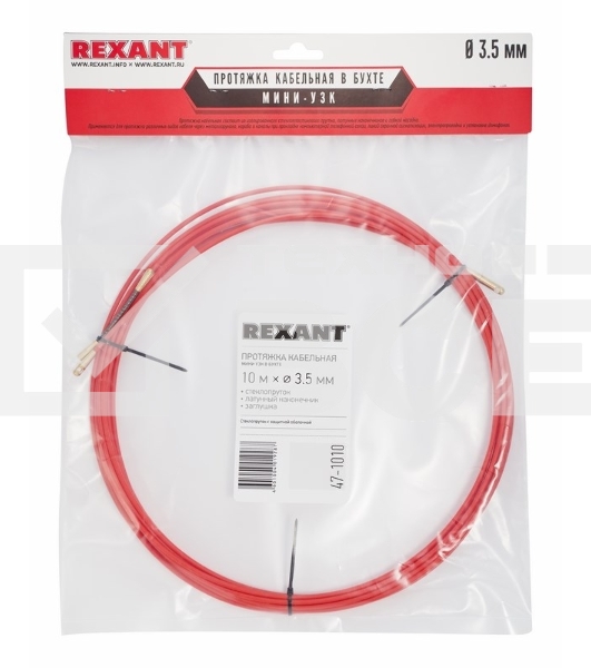 Протяжка кабельная Rexant (мини УЗК в бухте), стеклопруток, d=3,5 мм 10 м, красная