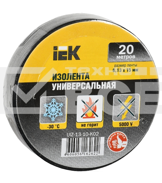 Изолента Iek UIZ-13-10-K02 0,13х15 мм черная 20 метров ИЭК