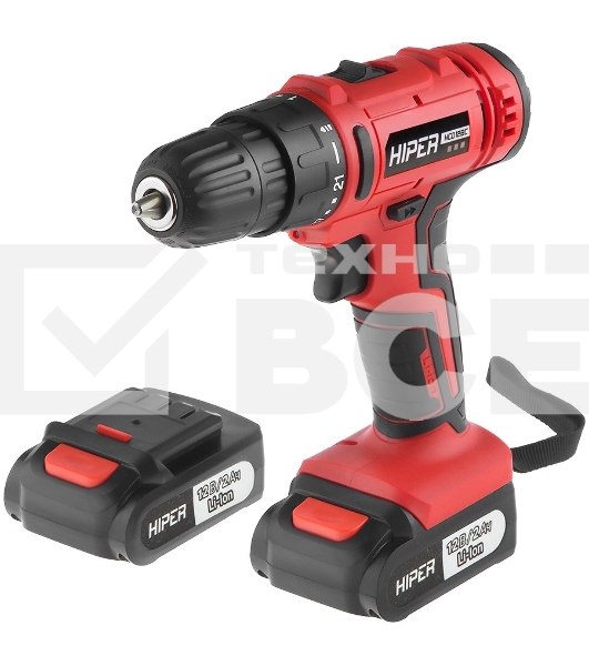 Дрель аккумуляторная Hiper 12В, 30Нм, 2Ач, 2 скорости, 2 акк, Li-ion, БЗП 10мм, кейс