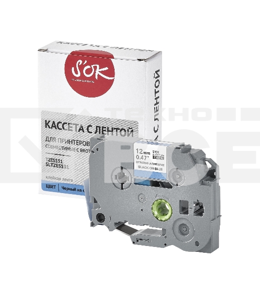 Кассета с лентой S'OK by Sakura Printing TZES531 для Brother, черный на синем, 12мм/8м, наклейка