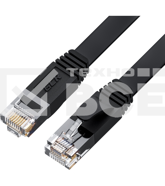Патч-корд GCR  PROF плоский прямой 2.0m, UTP медь кат.6, черный, 30 AWG, ethernet high speed 10 Гбит/с, RJ45, T568B, GCR-52861