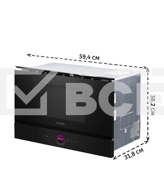 Встраиваемая микроволновая печь Bosch BFR7221B1 900Вт, 5 режимов, инвертер, 21 л, черный, петли справа