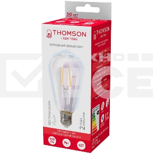Лампа филаментная Thomson E27,  эдисон, 9Вт, 6500К, белый холодный,  TH-B2342, 1 шт.