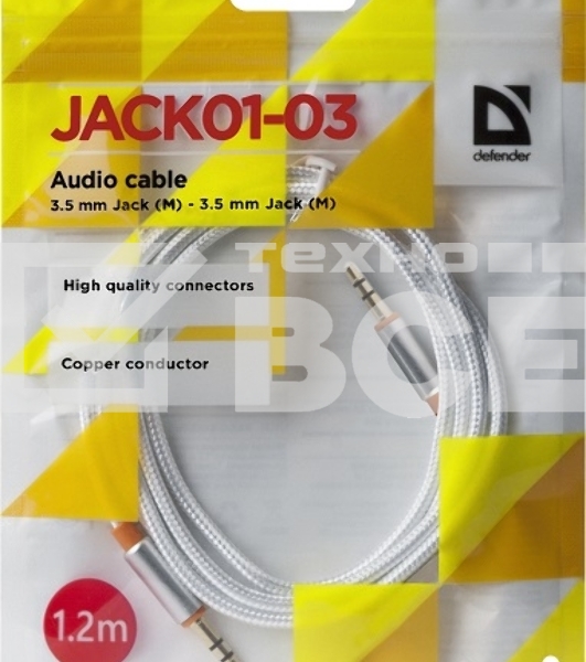 Кабель аудио Defender 3.5мм 1.2M Jack M- Jack M белый