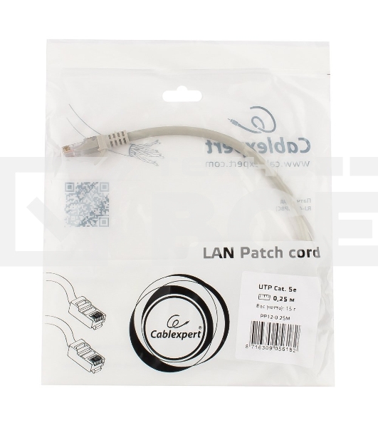 Коммутационный шнур Комм шнур, UTP, кат 5e, 0.25м с RJ45 (серый)