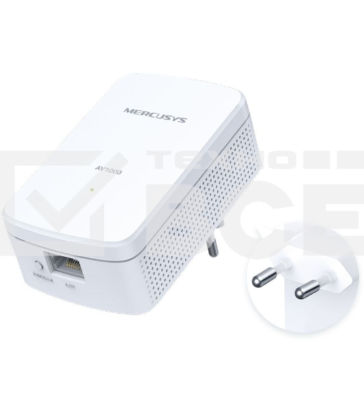 Комплект гигабитных адаптеров Mercusys AV1000 Gigabit Powerline Kit, HomePlug AV2 standard, 1 Gigabit port, 300m over electrical circuits, plug and play.
