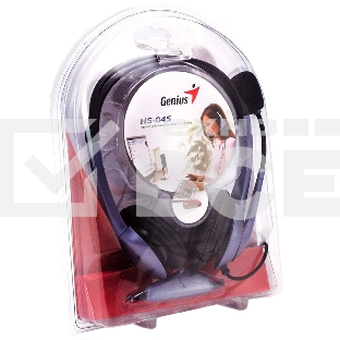 Проводная гарнитура Genius HS-04S (крепление - оголовье, накладные наушники, разъем mini jack 3.5 мм, фиксированное крепление микрофона.) Цвет сиреневый.
