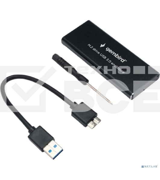 Внешний корпус Gembird EEM2-SATA-1 USB 3.0 для M2 SATA порт MicroB, металл, черный