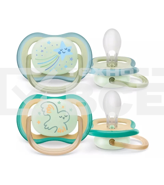 Пустышка Philips Avent ultra air, ночная, звезда/сова, 0-6 мес., 2 шт.