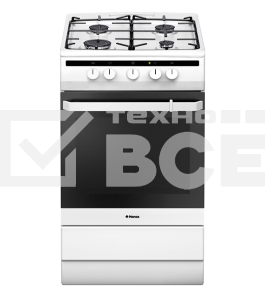 Плита газовая Hansa FCGW51001 белый, конфорок 4 шт, духовка 56 л, 50 см x 85 см x 60 см