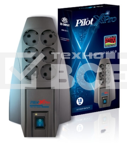 Сетевой фильтр Pilot X-Pro 1.8м (6 розеток) серый (коробка)