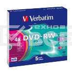 Диск DVD-RW Verbatim 4.7Gb 4x Slim case (5шт) Color (43563), фото2