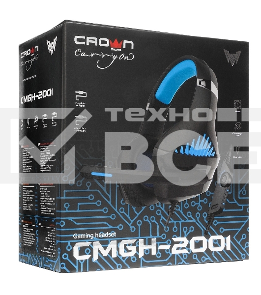 Гарнитура проводная игровая CROWN CMGH-2001 Black&blue
