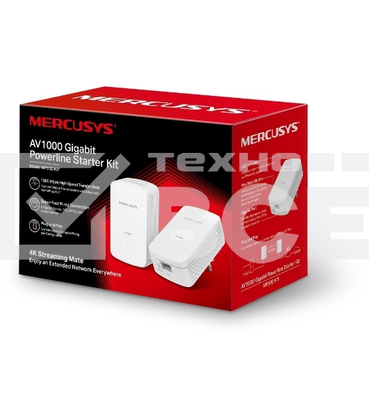 Комплект гигабитных адаптеров Mercusys AV1000 Gigabit Powerline Kit, HomePlug AV2 standard, 1 Gigabit port, 300m over electrical circuits, plug and play.