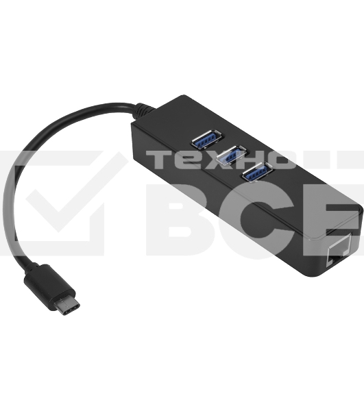 Cетевой адаптер Greenconnect USB 3.1 Тип C M -> Ethernet RJ-45 F Lan Card + USB 2.0-хаб на 3 порта (GCR-UC2CL01)