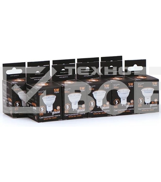 Лампа светодиодная Gauss Black 5Вт цок.:GU10 рефлектор 220B 3000K св.свеч.бел.теп. MR16 (упак.:10шт) (101506105)