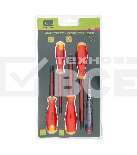 Набор отверток Сибртех диэлектрических до 1000в тестер crv двухкомпонентные рукоятки (5шт.)