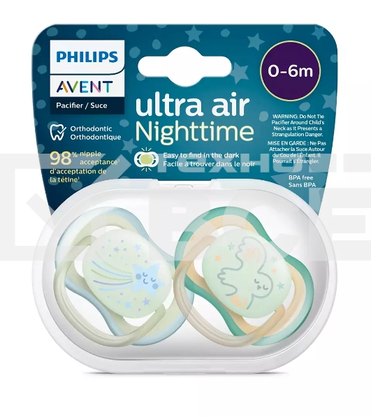 Пустышка Philips Avent ultra air, ночная, звезда/сова, 0-6 мес., 2 шт.