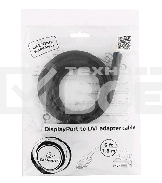 Кабель DisplayPort-DVI Gembird/Cablexpert 1.8м, 20M/19M, черный, экран, пакет(CC-DPM-DVIM-6)