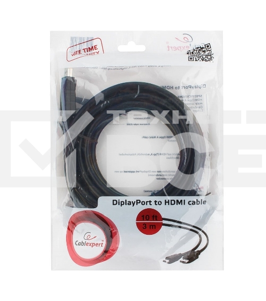 Кабель DisplayPort-HDMI Gembird/Cablexpert 3м, 20M/19M, черный, экран, пакет(CC-DP-HDMI-3M)