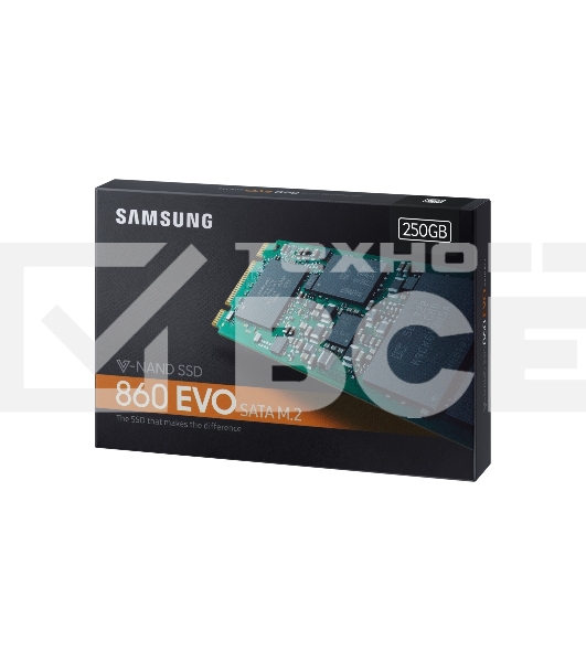 Накопитель SSD Samsung 860 EVO, 250Gb, SATA III, M.2 2280, R/W 550/520