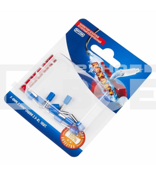 Наконечник штыревой втулочный Rexant изолированный, F-8 мм, 2.5 мм², НШВи 2.5-8 / Е 2,5-8 / E2508, синий, в упак. 10 шт.